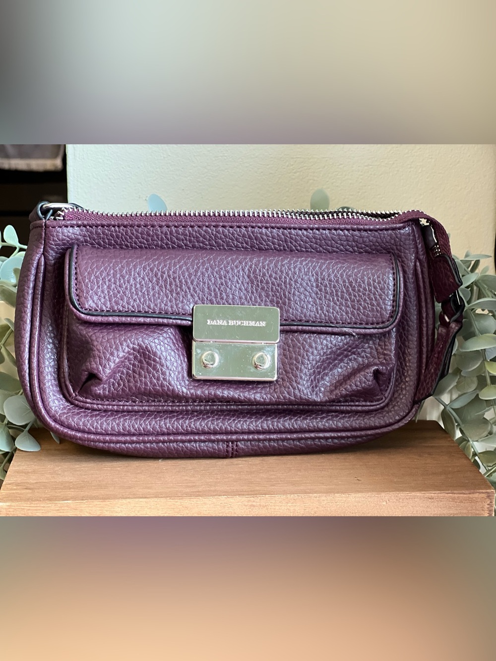 Dana Buchman Purple Pebbled Leather Bag with Silver Hardware